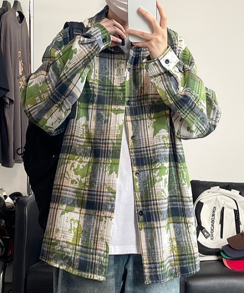 SHEPP(シープ)の「【26年春夏新作】ルーズシルエットチェックシャツ(シャツ/ブラウス・メンズ・ブルー/パープル/グリーン・L/M)」の19枚目の写真