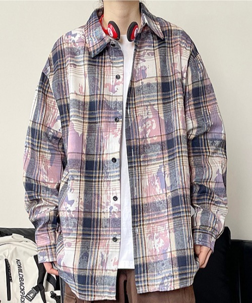 SHEPP(シープ)の「【26年春夏新作】ルーズシルエットチェックシャツ(シャツ/ブラウス・メンズ・ブルー/パープル/グリーン・L/M)」の10枚目の写真