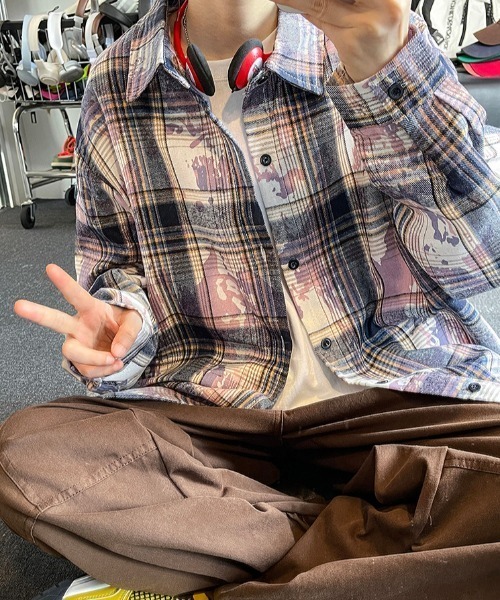 SHEPP(シープ)の「【26年春夏新作】ルーズシルエットチェックシャツ(シャツ/ブラウス・メンズ・ブルー/パープル/グリーン・L/M)」の13枚目の写真