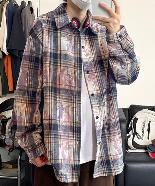 SHEPP(シープ)の「【26年春夏新作】ルーズシルエットチェックシャツ(シャツ/ブラウス・メンズ・ブルー/パープル/グリーン・L/M)」の12枚目の写真