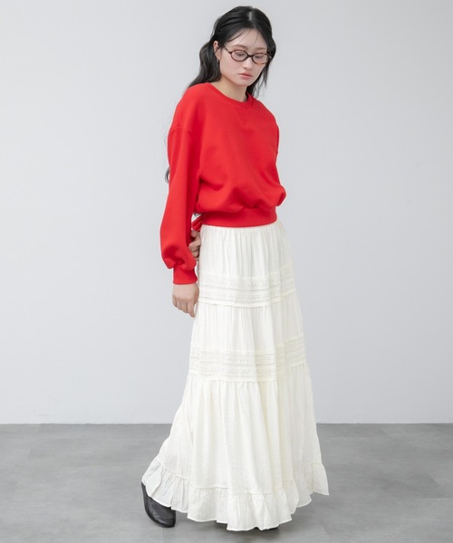 HEILIS(ヘイリス)の「ティアードレースロングスカート / レース 刺繍 アイボリー ロングスカート コットン 韓国 春服 夏服 秋服 ガーリー フレンチシック ティアード フレアスカート(スカート・レディース・アイボリー・FREE)」の7枚目の写真