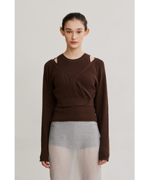 KNIT CARDIGAN SLEEVELESS TOP SET (BROWN)