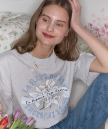 [ノンローカルxイーサックバッグ] Lily Hand Drawing T-shirt - Light Grey