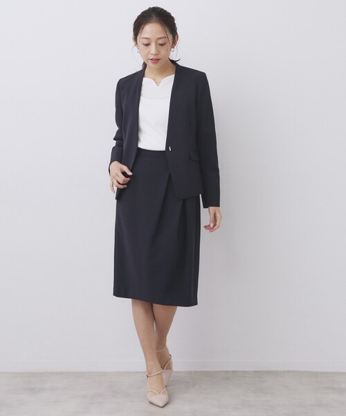 index(インデックス)の「アシンメトリーストレッチタックスカート/セットアップ対応【洗濯機OK/防シワ/イージーアイロン】(スカート・レディース・ネイビー/ブラック系7/ナチュラル/チャコールグレー・36/42/40/38)」の15枚目の写真