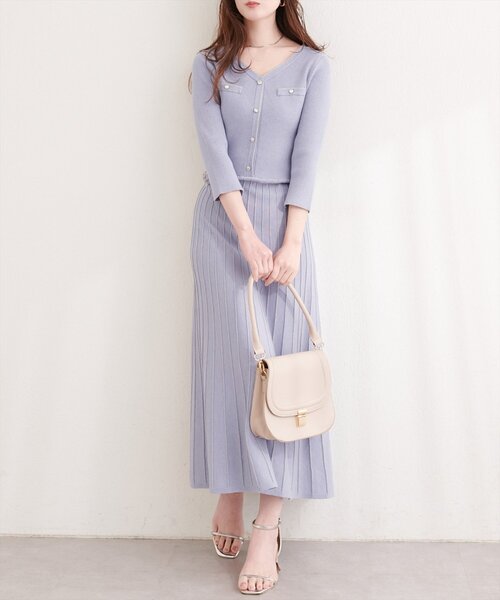 natural couture(ナチュラルクチュール)の「ラメプリーツニットワンピース(ワンピース・レディース・サックスブルー/ネイビー/ミント/アイボリー・FREE)」の1枚目の写真