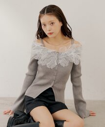 Chico | 【SALON by Chico】フラワーレースオフショルリブデザインニット(カーディガン/ボレロ)