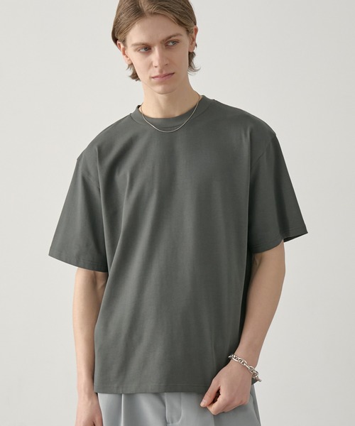 接触冷感 ボックスシルエット サイドスリット ベーシック 半袖Tシャツ