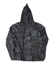 Camouflage 8 Henley Neck Hoodie ((dark gray))