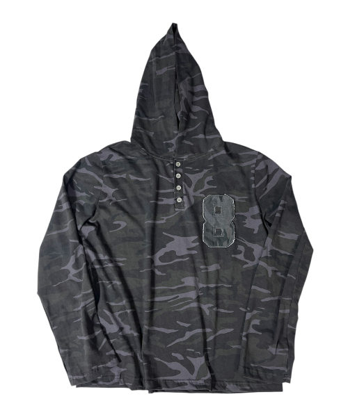 Camouflage 8 Henley Neck Hoodie (dark gray) — камуфляжное худи с воротником хенли (тёмно‑серый)