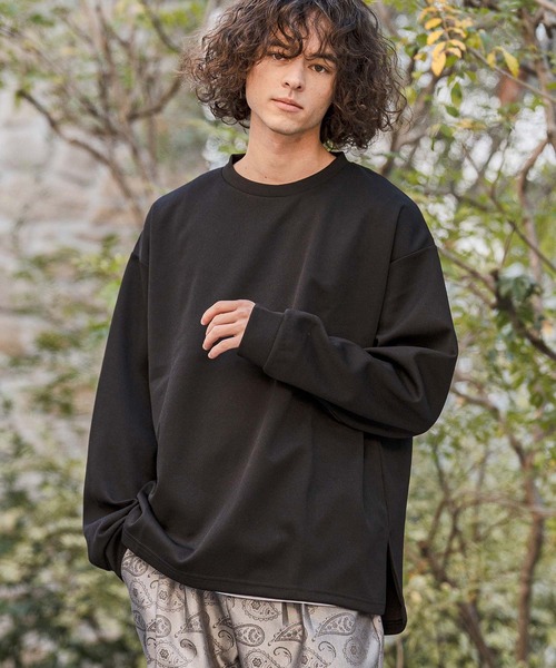 CAMBIO(カンビオ)の「mlt5585- ビッグシルエットサイドスリット鹿の子カットソー(Tシャツ/カットソー・メンズ・グレイッシュベージュ/ブラック/ホワイト・M/L/XL)」の4枚目の写真