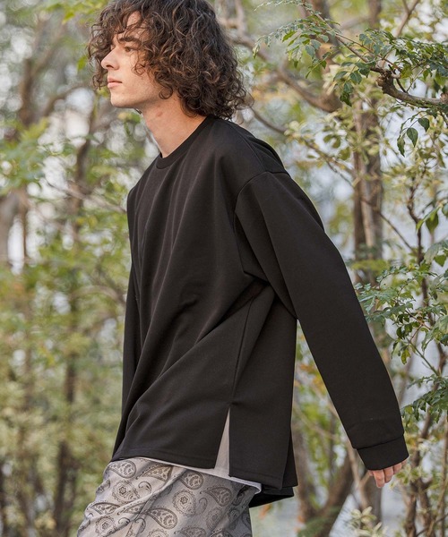 CAMBIO(カンビオ)の「mlt5585- ビッグシルエットサイドスリット鹿の子カットソー(Tシャツ/カットソー・メンズ・グレイッシュベージュ/ブラック/ホワイト・M/L/XL)」の6枚目の写真
