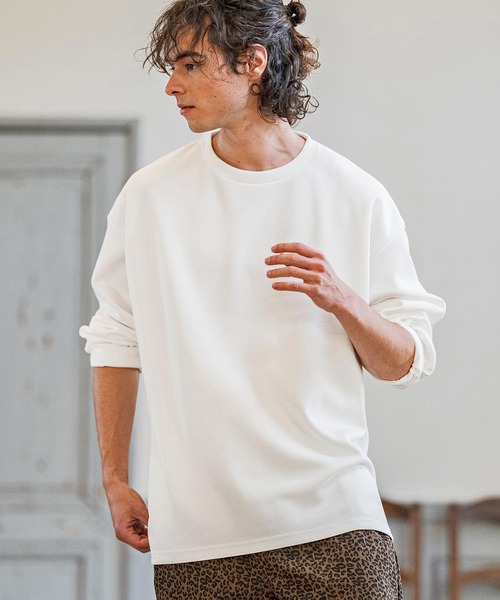CAMBIO(カンビオ)の「mlt5585- ビッグシルエットサイドスリット鹿の子カットソー(Tシャツ/カットソー・メンズ・グレイッシュベージュ/ブラック/ホワイト・M/L/XL)」の10枚目の写真