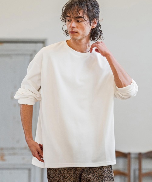 CAMBIO(カンビオ)の「mlt5585- ビッグシルエットサイドスリット鹿の子カットソー(Tシャツ/カットソー・メンズ・グレイッシュベージュ/ブラック/ホワイト・M/L/XL)」の11枚目の写真