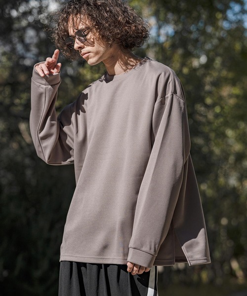 CAMBIO(カンビオ)の「mlt5585- ビッグシルエットサイドスリット鹿の子カットソー(Tシャツ/カットソー・メンズ・グレイッシュベージュ/ブラック/ホワイト・M/L/XL)」の16枚目の写真