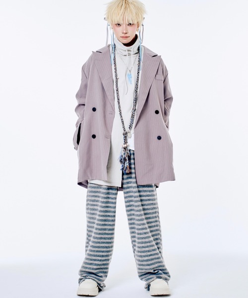 Never mind the XU / Chikashitsu+（ネバーマインド ザ エックスユー / チカシツプラス）の「【Nerd out XU】fleece stripe pants / 【ナードアウトエックスユー】フリースストライプイージーパンツ <着用動画あり>（スウェットパンツ・メンズ・ダークグレー/グレー・ONE SIZE）」の8枚目の写真