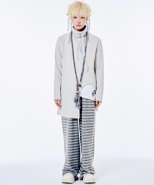 Never mind the XU / Chikashitsu+（ネバーマインド ザ エックスユー / チカシツプラス）の「【Nerd out XU】fleece stripe pants / 【ナードアウトエックスユー】フリースストライプイージーパンツ <着用動画あり>（スウェットパンツ・メンズ・ダークグレー/グレー・ONE SIZE）」の10枚目の写真