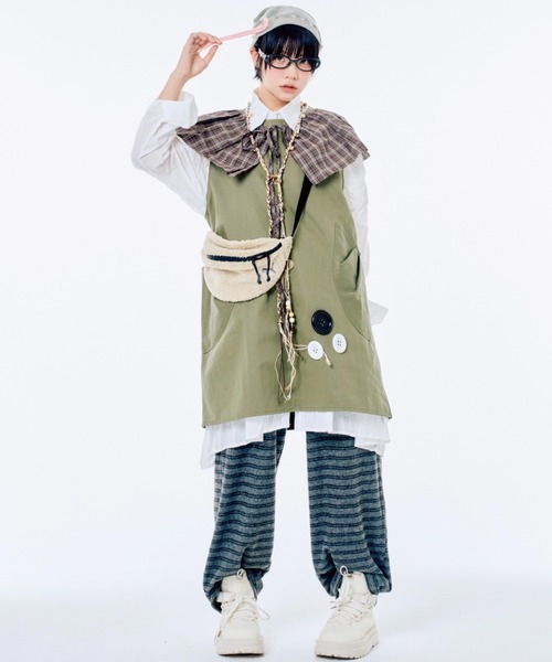 Never mind the XU / Chikashitsu+（ネバーマインド ザ エックスユー / チカシツプラス）の「【Nerd out XU】fleece stripe pants / 【ナードアウトエックスユー】フリースストライプイージーパンツ <着用動画あり>（スウェットパンツ・メンズ・ダークグレー/グレー・ONE SIZE）」の17枚目の写真