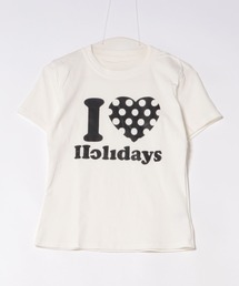 I LOVE HOLIDAY ドットハート柄&英字ロゴ プリントショートtシャツ