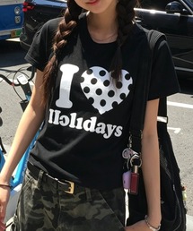 ViViDAY（ビビデー）の「I LOVE HOLIDAY ドットハート柄&英字ロゴ プリントショートtシャツ（Tシャツ/カットソー）」