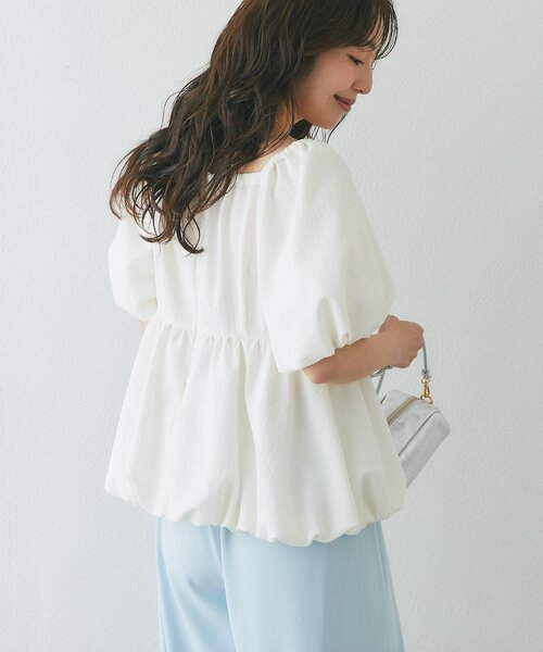 La boutique BonBon(ラブティックボンボン)の「【最強モテ系】バルーンペプラムブラウス(シャツ/ブラウス・レディース・ネイビー/オフホワイト/サックスブルー・FREE)」の7枚目の写真