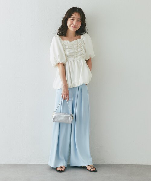 La boutique BonBon(ラブティックボンボン)の「【最強モテ系】バルーンペプラムブラウス(シャツ/ブラウス・レディース・ネイビー/オフホワイト/サックスブルー・FREE)」の8枚目の写真