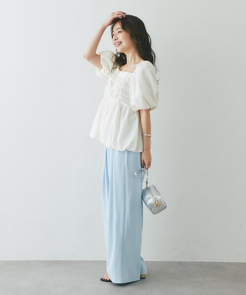 La boutique BonBon(ラブティックボンボン)の「【最強モテ系】バルーンペプラムブラウス(シャツ/ブラウス・レディース・ネイビー/オフホワイト/サックスブルー・FREE)」の9枚目の写真