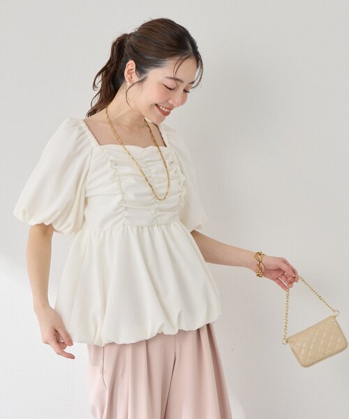 La boutique BonBon(ラブティックボンボン)の「【最強モテ系】バルーンペプラムブラウス(シャツ/ブラウス・レディース・ネイビー/オフホワイト/サックスブルー・FREE)」の12枚目の写真