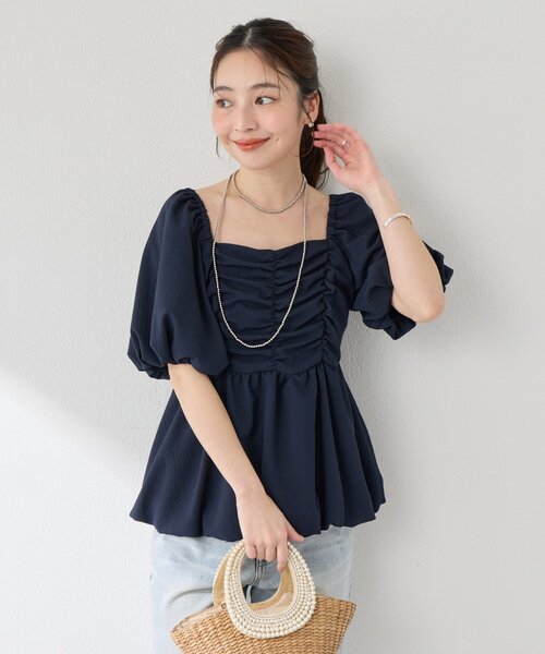 La boutique BonBon(ラブティックボンボン)の「【最強モテ系】バルーンペプラムブラウス(シャツ/ブラウス・レディース・ネイビー/オフホワイト/サックスブルー・FREE)」の7枚目の写真
