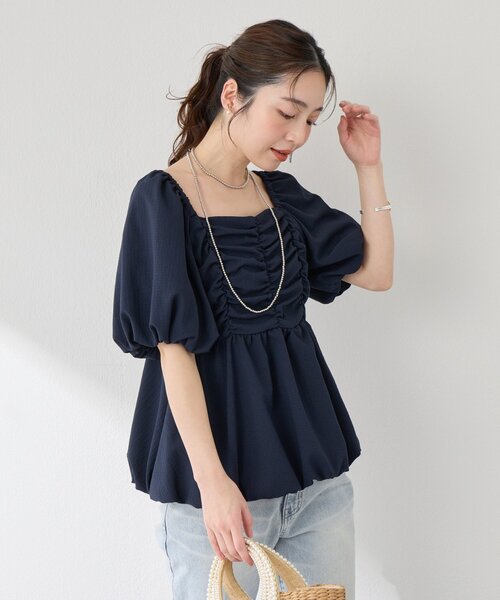La boutique BonBon(ラブティックボンボン)の「【最強モテ系】バルーンペプラムブラウス(シャツ/ブラウス・レディース・ネイビー/オフホワイト/サックスブルー・FREE)」の8枚目の写真