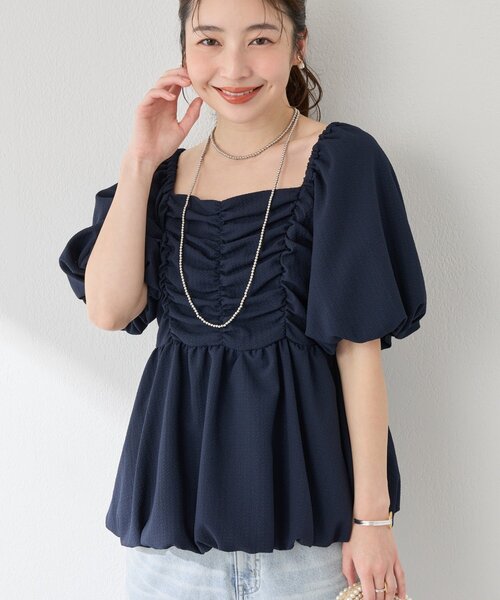 La boutique BonBon(ラブティックボンボン)の「【最強モテ系】バルーンペプラムブラウス(シャツ/ブラウス・レディース・ネイビー/オフホワイト/サックスブルー・FREE)」の10枚目の写真