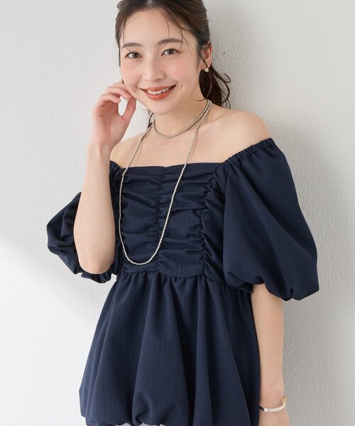 La boutique BonBon(ラブティックボンボン)の「【最強モテ系】バルーンペプラムブラウス(シャツ/ブラウス・レディース・ネイビー/オフホワイト/サックスブルー・FREE)」の14枚目の写真