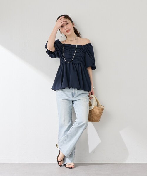 La boutique BonBon(ラブティックボンボン)の「【最強モテ系】バルーンペプラムブラウス(シャツ/ブラウス・レディース・ネイビー/オフホワイト/サックスブルー・FREE)」の15枚目の写真