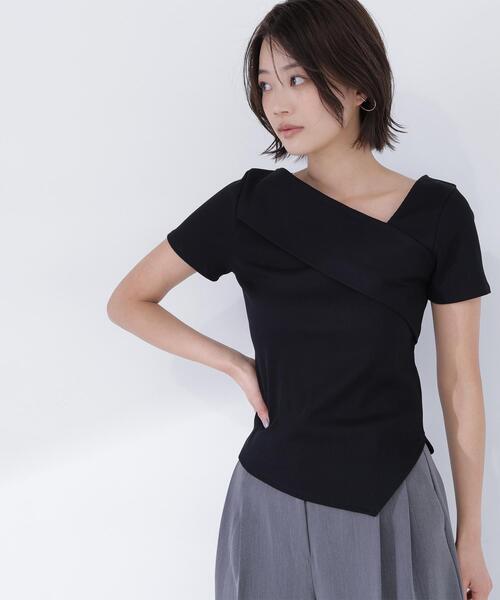 NATURAL BEAUTY BASIC（ナチュラルビューティーベーシック）の「◇アシメネックリブカットソー（Tシャツ/カットソー・レディース・ブラック/グレー/イエロー・FREE）」の2枚目の写真
