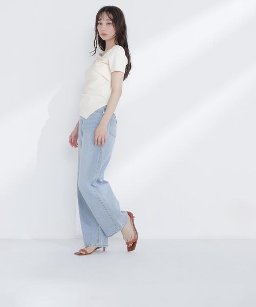 NATURAL BEAUTY BASIC（ナチュラルビューティーベーシック）の「◇アシメネックリブカットソー（Tシャツ/カットソー・レディース・ブラック/グレー/イエロー・FREE）」の4枚目の写真