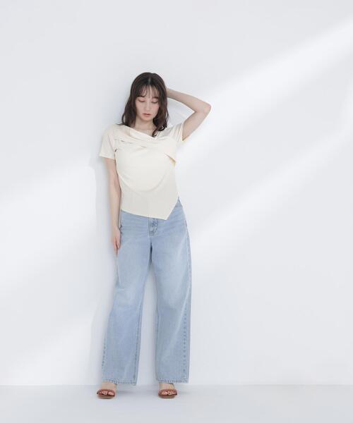NATURAL BEAUTY BASIC（ナチュラルビューティーベーシック）の「◇アシメネックリブカットソー（Tシャツ/カットソー・レディース・ブラック/グレー/イエロー・FREE）」の6枚目の写真