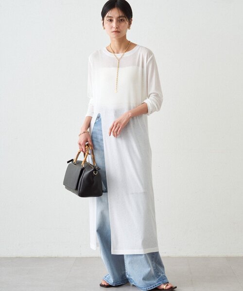 LOUNGEDRESS(ラウンジドレス)の「≪新色キャメル登場/重ね着映え≫シアーハイスリットワンピース(ワンピース・レディース・ブラック/オフホワイト/キャメル・FREE)」の6枚目の写真