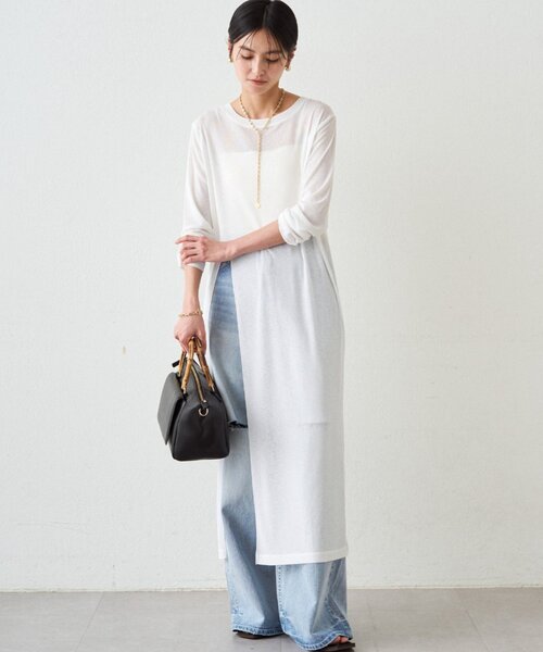LOUNGEDRESS(ラウンジドレス)の「≪新色キャメル登場/重ね着映え≫シアーハイスリットワンピース(ワンピース・レディース・ブラック/オフホワイト/キャメル・FREE)」の7枚目の写真