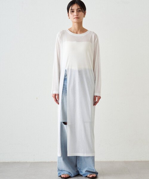LOUNGEDRESS(ラウンジドレス)の「≪新色キャメル登場/重ね着映え≫シアーハイスリットワンピース(ワンピース・レディース・ブラック/オフホワイト/キャメル・FREE)」の11枚目の写真