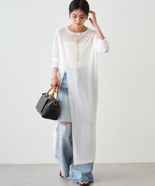 LOUNGEDRESS(ラウンジドレス)の「≪新色キャメル登場/重ね着映え≫シアーハイスリットワンピース(ワンピース・レディース・ブラック/オフホワイト/キャメル・FREE)」の5枚目の写真
