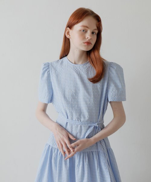 PAUL&ALICE(ポール&アリス)の「CHECK LONG DRESS /BLUE(ワンピース・レディース・スカイブルー・FREE)」の2枚目の写真