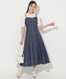 ステッチデザインフレアキャミワンピース