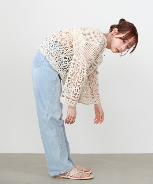 Bab(バブ)の「クロシェミックス編みカーディガン(カーディガン/ボレロ・レディース・モカ/ホワイト系その他/ブラック・FREE)」の12枚目の写真