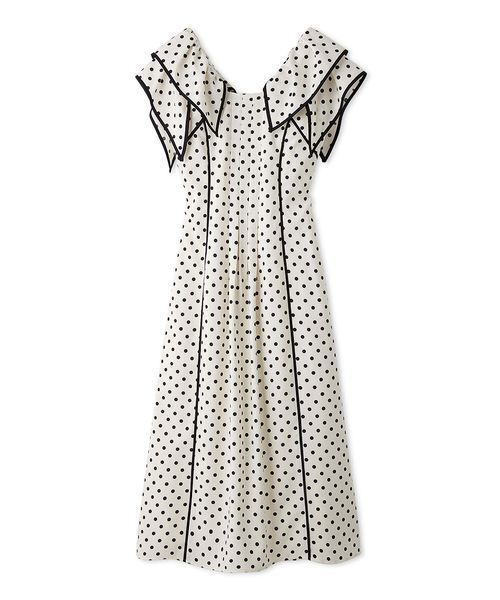 SNIDEL（スナイデル）の「【WEB限定00サイズあり】ラッフルカラープリントワンピース（ワンピース・レディース・ブラック/アイボリー/ネイビー・1/0/00）」の2枚目の写真