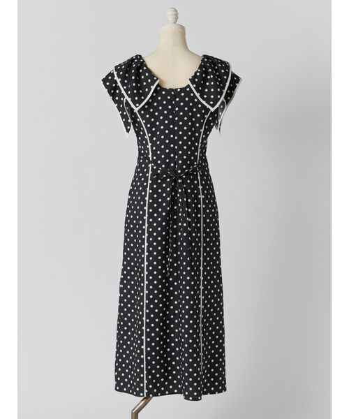 SNIDEL（スナイデル）の「【WEB限定00サイズあり】ラッフルカラープリントワンピース（ワンピース・レディース・ブラック/アイボリー/ネイビー・1/0/00）」の6枚目の写真