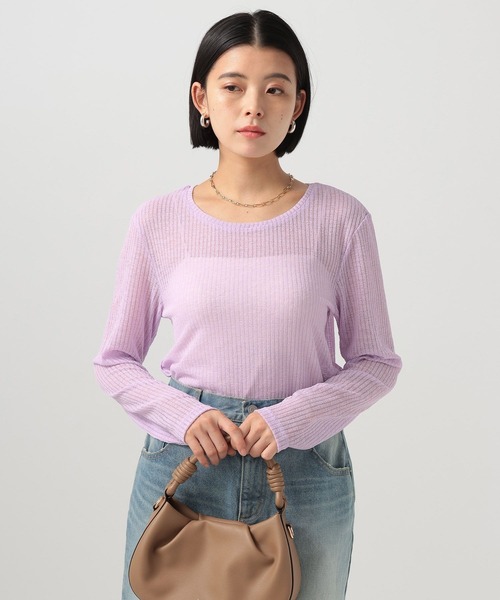 BAYFLOW(ベイフロー)の「シアーカットロングスリーブプルオーバー(Tシャツ/カットソー・レディース・オフホワイト/ブラック/ライトブルー/イエロー/ラベンダー/ネイビー・FREE)」の5枚目の写真