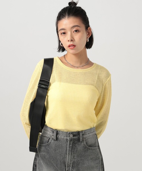 BAYFLOW(ベイフロー)の「シアーカットロングスリーブプルオーバー(Tシャツ/カットソー・レディース・オフホワイト/ブラック/ライトブルー/イエロー/ラベンダー/ネイビー・FREE)」の6枚目の写真