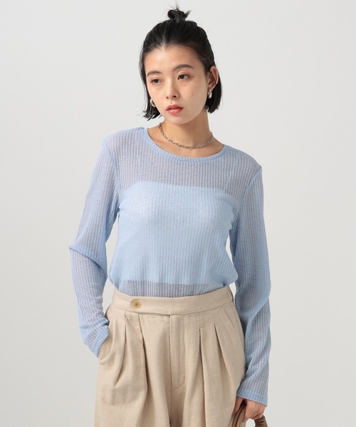 BAYFLOW(ベイフロー)の「シアーカットロングスリーブプルオーバー(Tシャツ/カットソー・レディース・オフホワイト/ブラック/ライトブルー/イエロー/ラベンダー/ネイビー・FREE)」の1枚目の写真