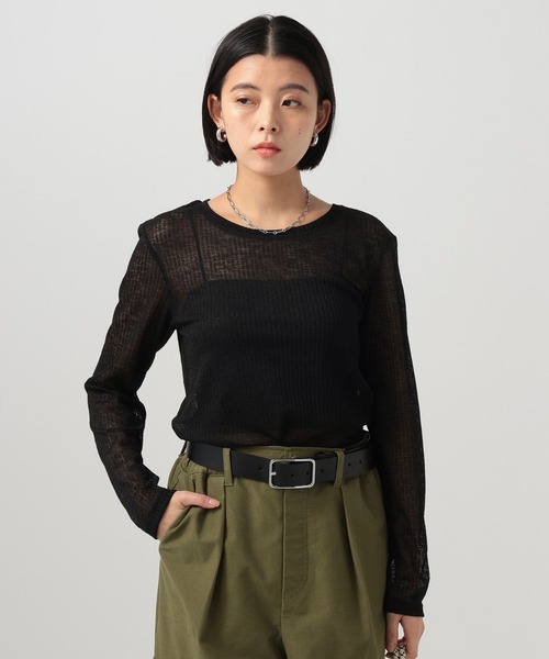 BAYFLOW(ベイフロー)の「シアーカットロングスリーブプルオーバー(Tシャツ/カットソー・レディース・オフホワイト/ブラック/ライトブルー/イエロー/ラベンダー/ネイビー・FREE)」の3枚目の写真