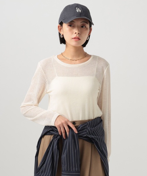 BAYFLOW(ベイフロー)の「シアーカットロングスリーブプルオーバー(Tシャツ/カットソー・レディース・オフホワイト/ブラック/ライトブルー/イエロー/ラベンダー/ネイビー・FREE)」の9枚目の写真