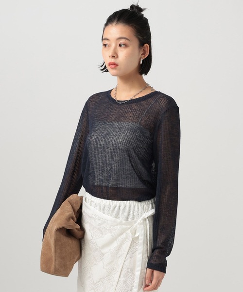 BAYFLOW(ベイフロー)の「シアーカットロングスリーブプルオーバー(Tシャツ/カットソー・レディース・オフホワイト/ブラック/ライトブルー/イエロー/ラベンダー/ネイビー・FREE)」の12枚目の写真